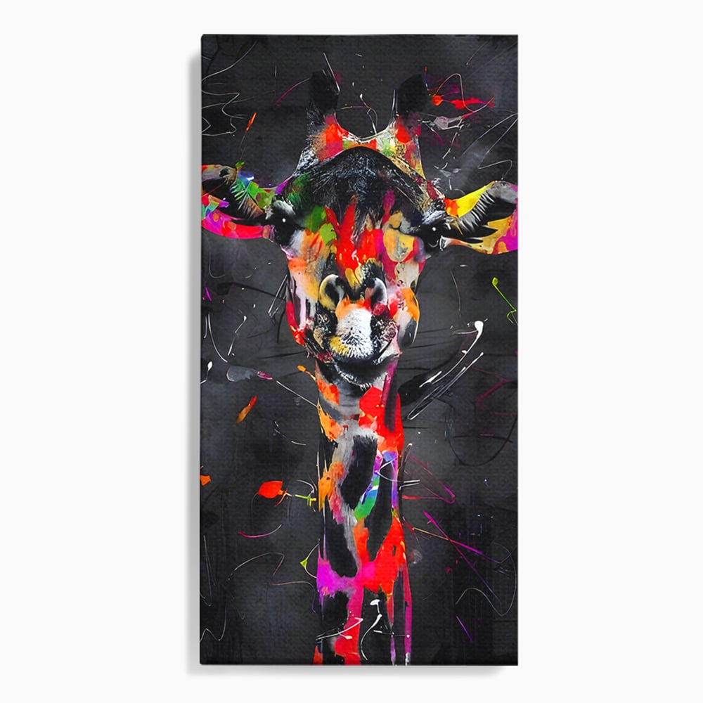 Tablou canvas cu tablou canvas cu girafa multicolor, fara rama, pe sasiu de lemn